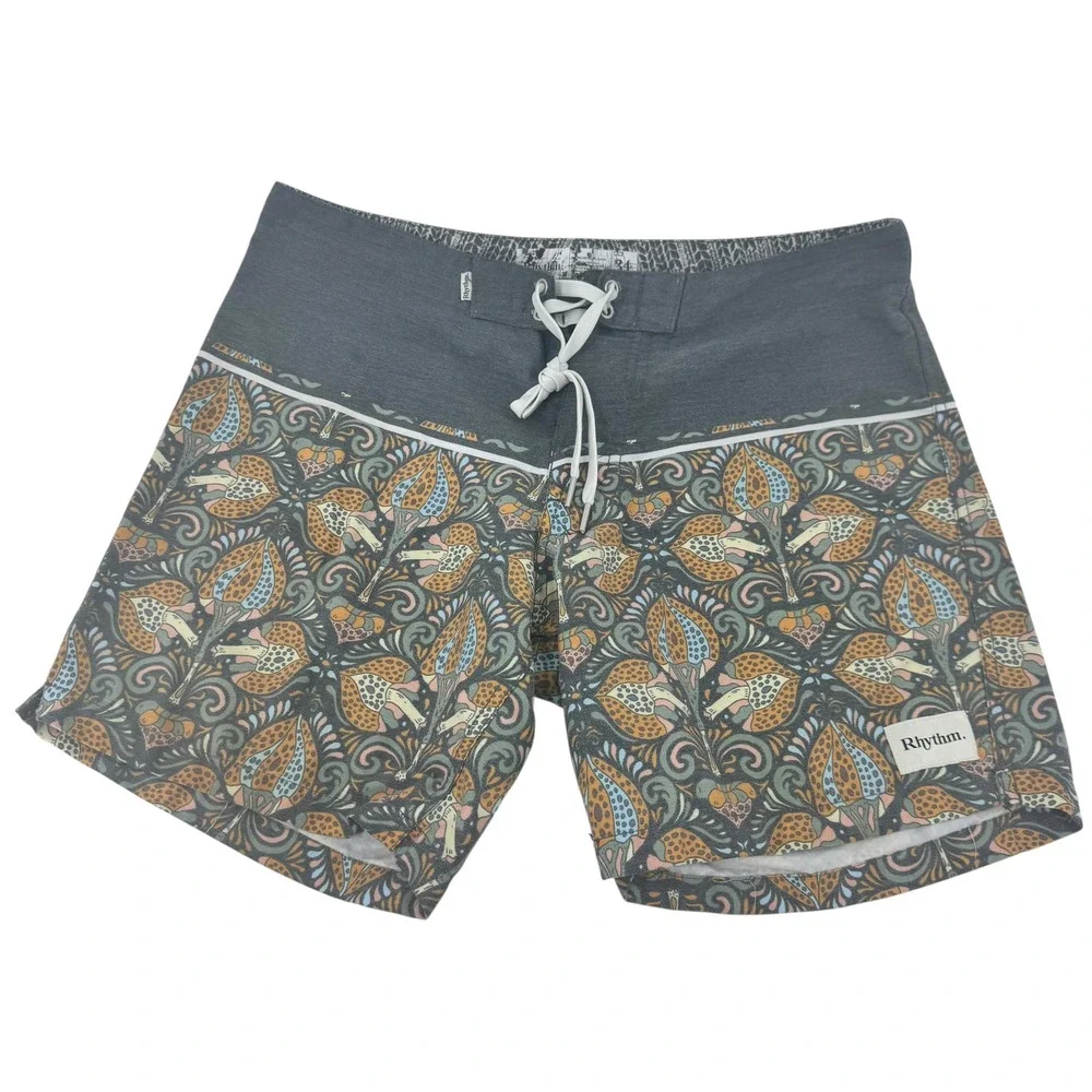 Rhythm Mens Mushroom Paisley Board Shorts‎ Charcoal Gray / Tan Size 34 7